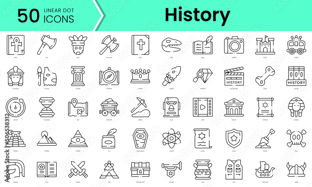 Set of history icons. Line art style icons bundle. vector illustration ...