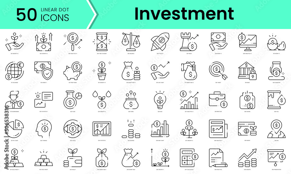 Set of investment icons. Line art style icons bundle. vector illustration
