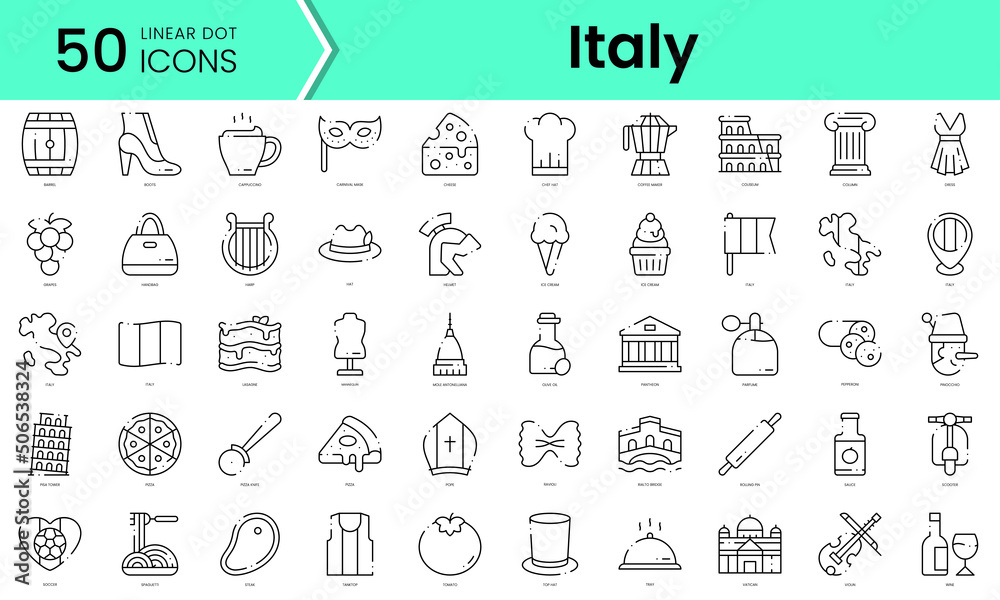 Set of italy icons. Line art style icons bundle. vector illustration