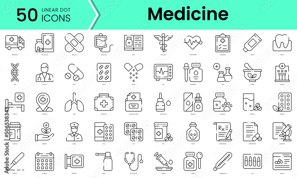 Set of medicine icons. Line art style icons bundle. vector illustration ...