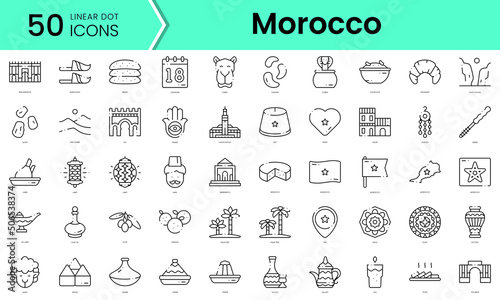 Set of morocco icons. Line art style icons bundle. vector illustration
