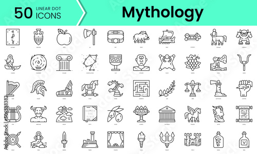 Set of mythology icons. Line art style icons bundle. vector illustration