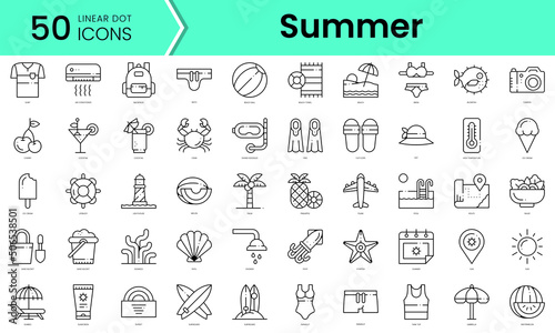Set of summer icons. Line art style icons bundle. vector illustration
