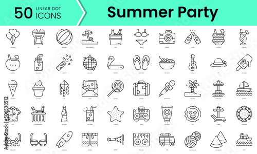 Set of summer party icons. Line art style icons bundle. vector illustration