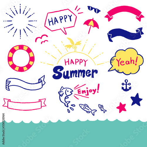 手描きの素材セット　夏のモチーフ