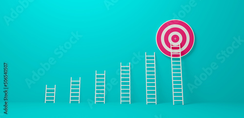 3d rendering illustration, Stand out from the crowd and think different creative idea concepts. Longest white ladder growing up growth to aiming high to goal target