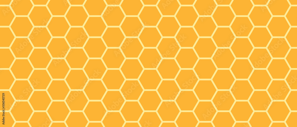 Golden honeyed comb grid texture and geometric hive hexagonal honeycombs. Gold honey hexagonal cells seamless texture. Honeycombs bright background. Vector illustration