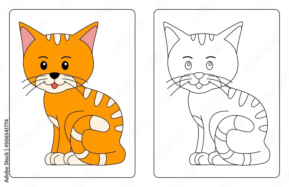 Cute Cartoon Cat Sitting Coloring pages and books for children Stock