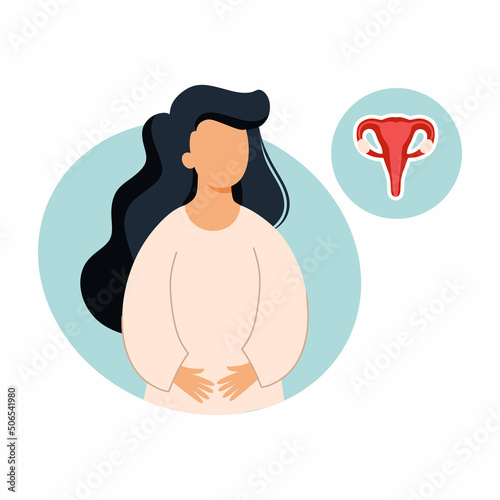 Women health. Pain in uterus. Vector illustration on topic of gynecology.