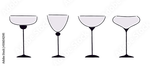 Set of elegant textured wine glassses.Sketch.Retro style.Isolated on white background. © svetcreate