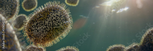Tableau sur toile Monkeypox viruses, contagious microscopic pathogen closeup, infectious zoonotic