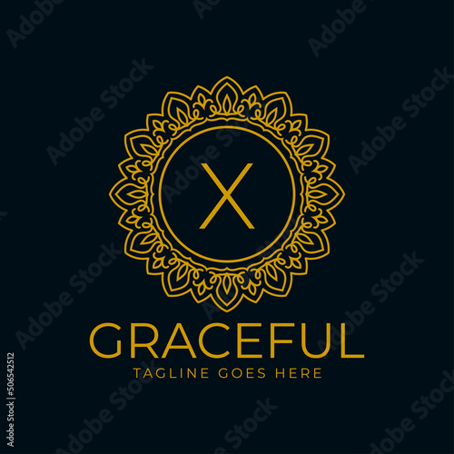 letter X flower graceful circle decoration monogram vector logo design