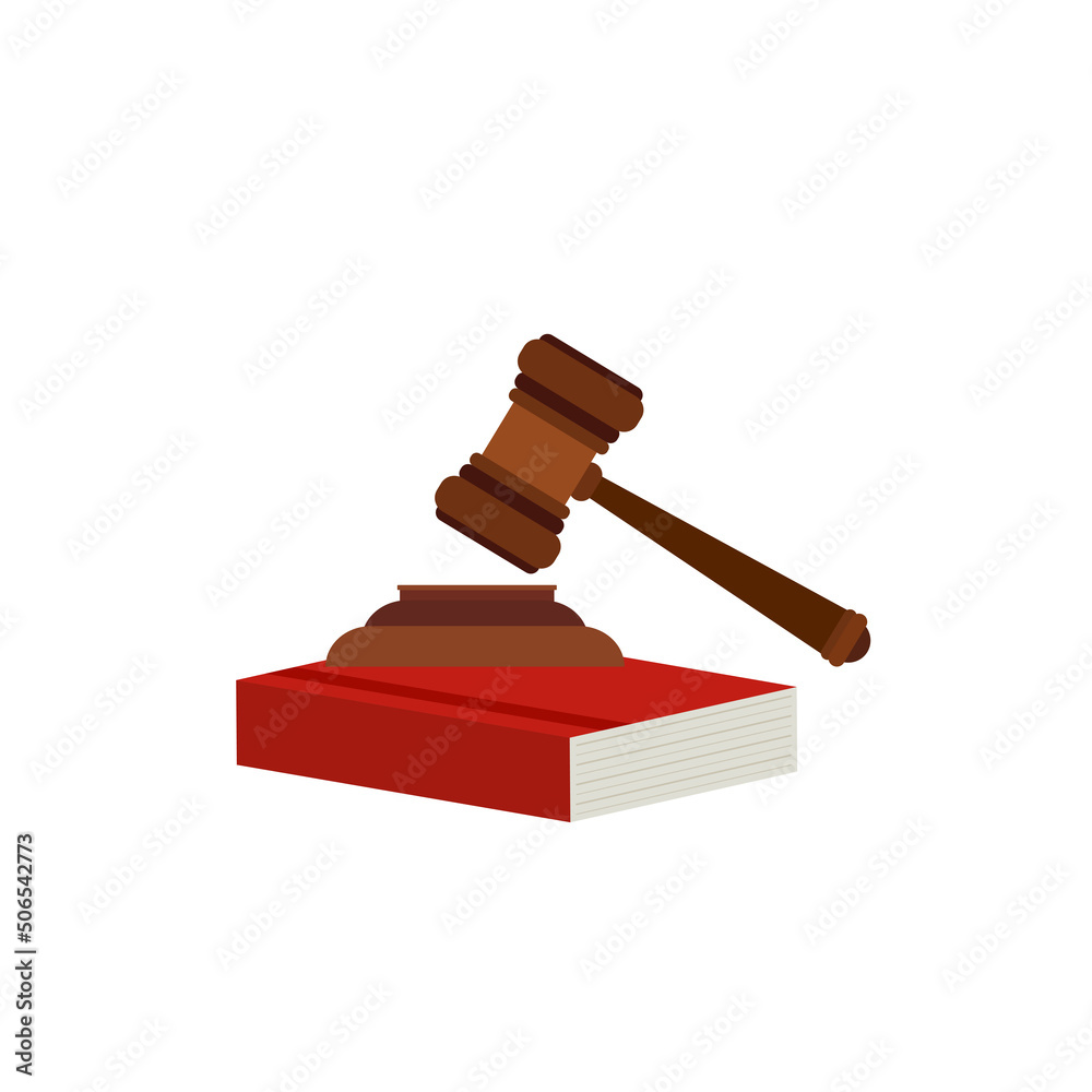 Vektorová grafika „Justice scale, judge's hammer, law book, concept of
