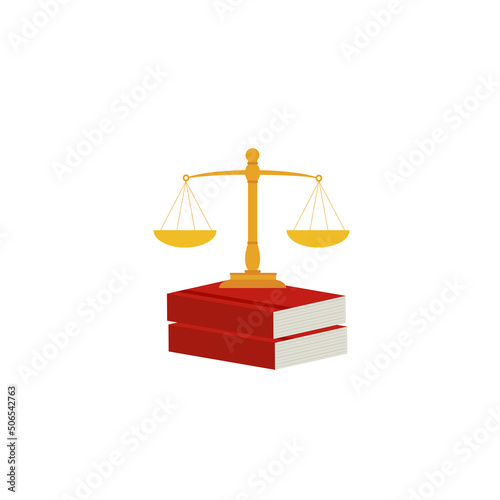 Justice scale, judge's hammer, law book, concept of court judgment to demand justice and punishment.