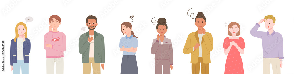 People have serious facial expressions and gestures. flat design style vector illustration. People have serious facial expressions and gestures. flat design style vector illustration.