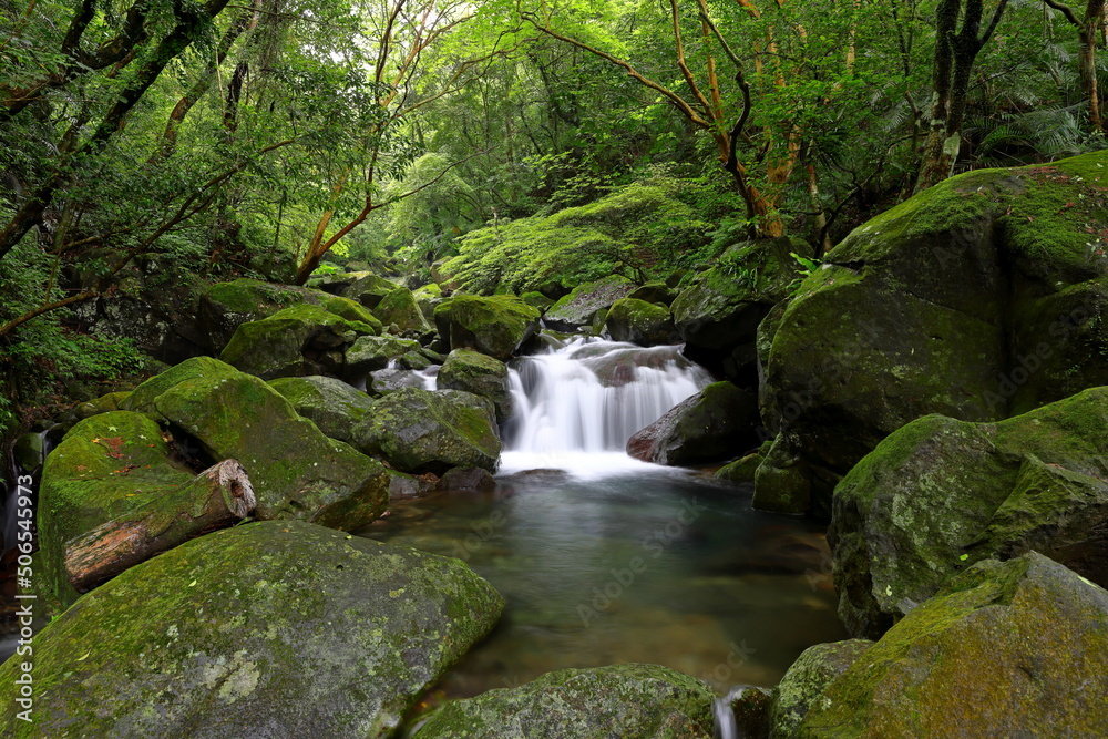 Natural Qingshan Falls trail with boulder scramble around the Shimen area at Taipei, Taiwan