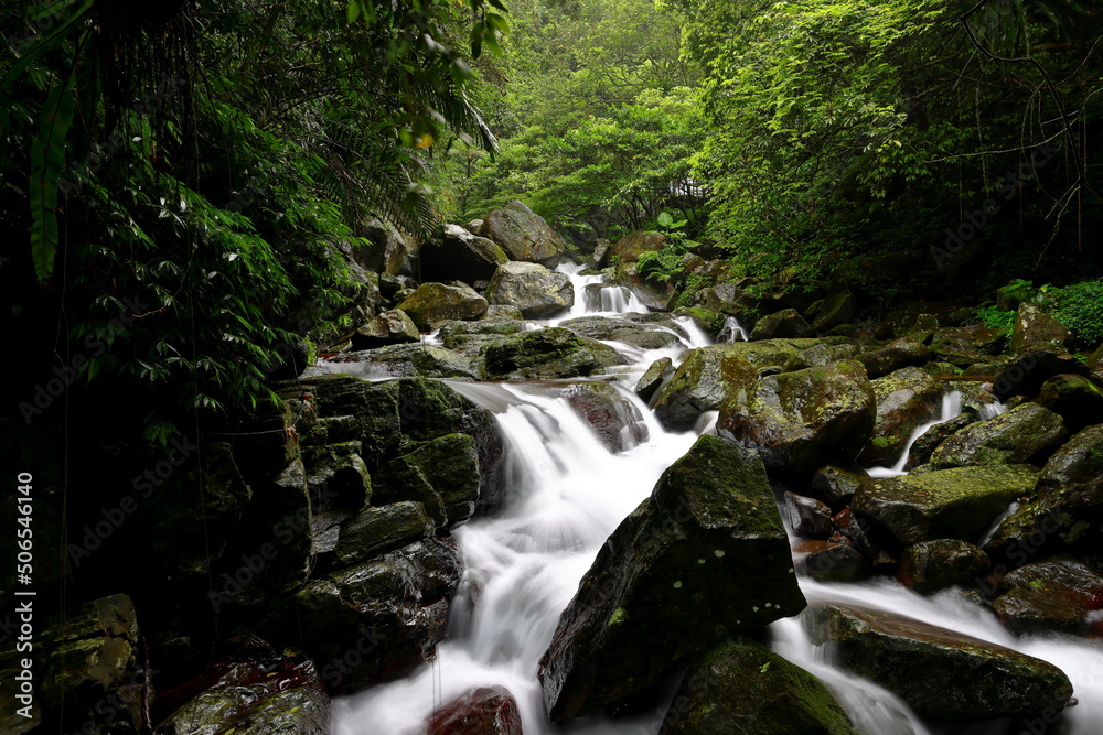 Natural Qingshan Falls trail with boulder scramble around the Shimen area at Taipei, Taiwan Natural Qingshan Falls trail with boulder scramble around the Shimen area at Taipei, Taiwan