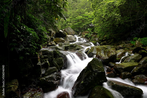 Natural Qingshan Falls trail with boulder scramble around the Shimen area at Taipei  Taiwan