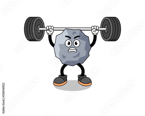 stone mascot cartoon lifting a barbell