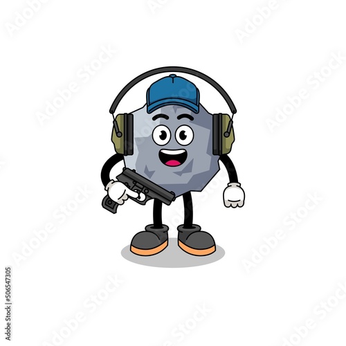 Character mascot of stone doing shooting range