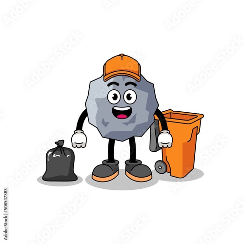 Illustration of stone cartoon as a garbage collector