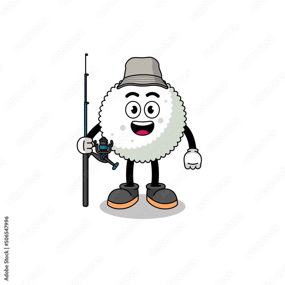 Mascot Illustration of rice ball fisherman Mascot Illustration of rice ball fisherman
