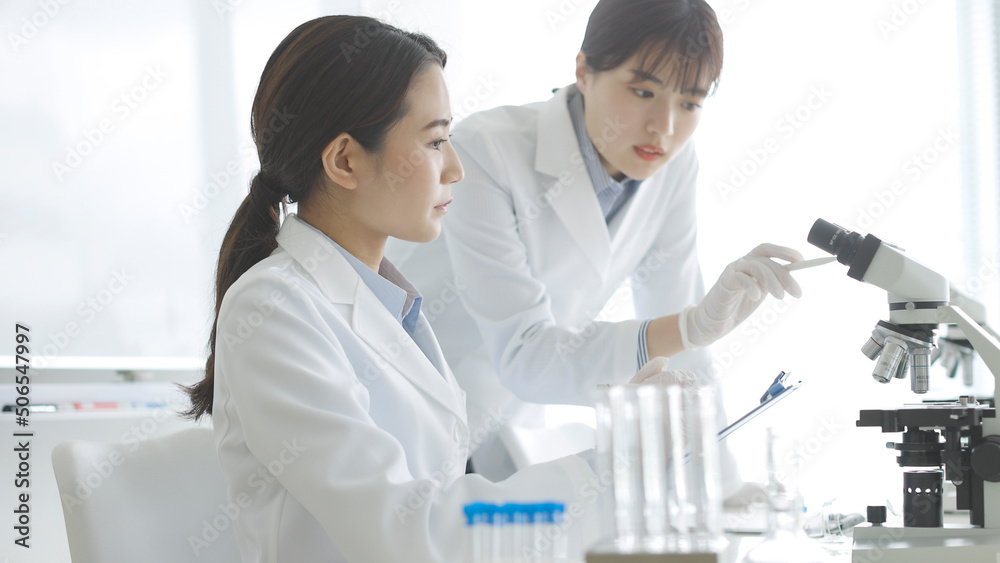 研究をする白衣の女性 研究をする白衣の女性