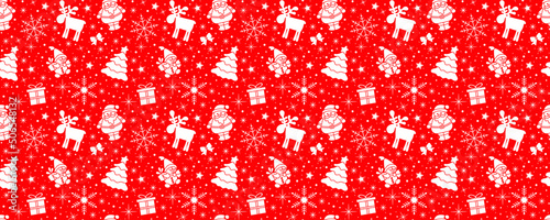 Christmas red seamless pattern with white ornaments
