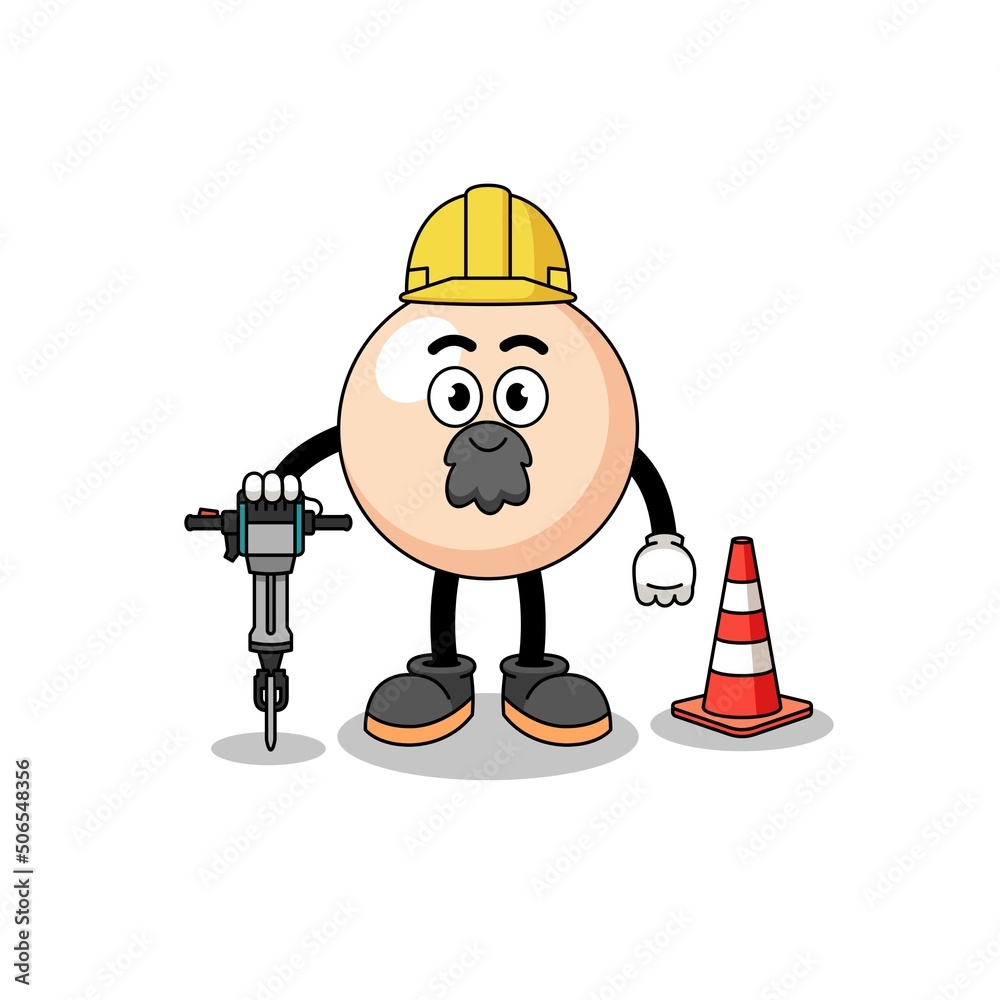 Character cartoon of pearl working on road construction Character cartoon of pearl working on road construction