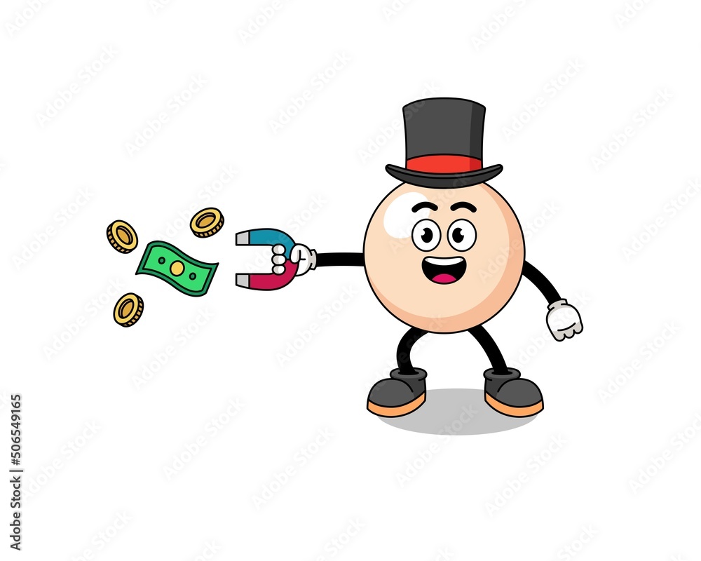 Character Illustration of pearl catching money with a magnet
