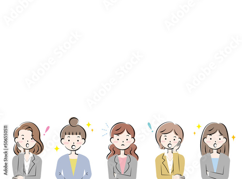 スーツ姿の女性たち　解決　驚く　フレーム