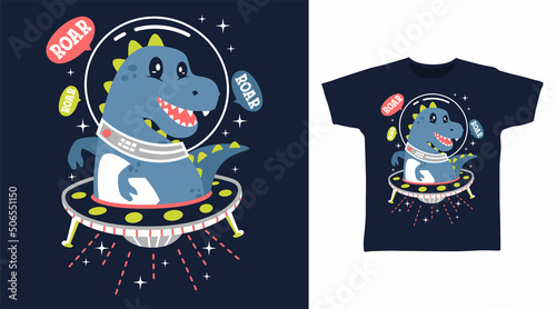 Fototapeta Naklejka Na Ścianę i Meble -  Dinosaur astronaut cartoon tshirt art designs
