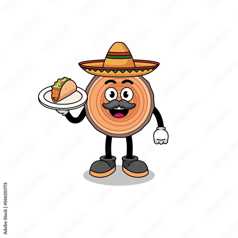 Character cartoon of wood trunk as a mexican chef Character cartoon of wood trunk as a mexican chef
