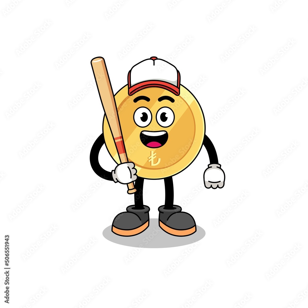 turkish lira mascot cartoon as a baseball player turkish lira mascot cartoon as a baseball player