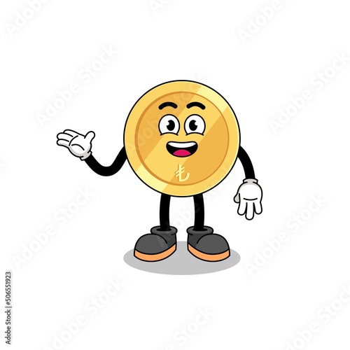 turkish lira cartoon with welcome pose