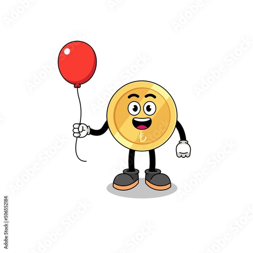 Cartoon of turkish lira holding a balloon