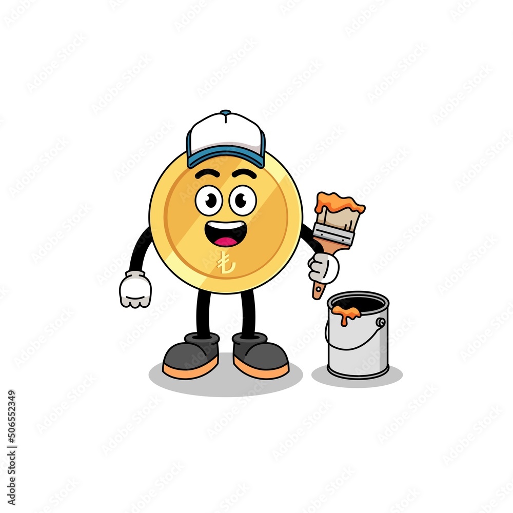 Character mascot of turkish lira as a painter