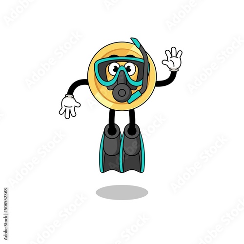 Character cartoon of turkish lira as a diver