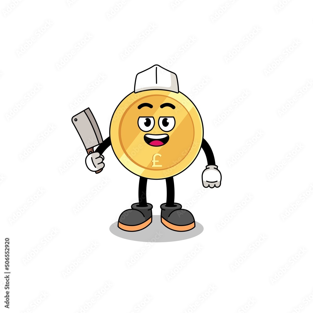 Mascot of pound sterling as a butcher Mascot of pound sterling as a butcher