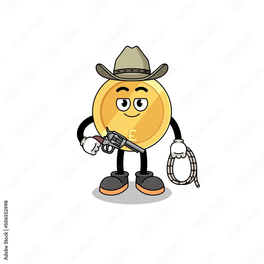 Character mascot of pound sterling as a cowboy Character mascot of pound sterling as a cowboy