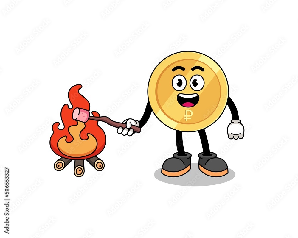 Illustration of russian ruble burning a marshmallow Illustration of russian ruble burning a marshmallow
