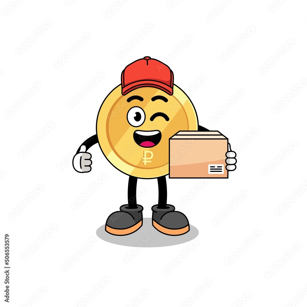 russian ruble mascot cartoon as an courier russian ruble mascot cartoon as an courier
