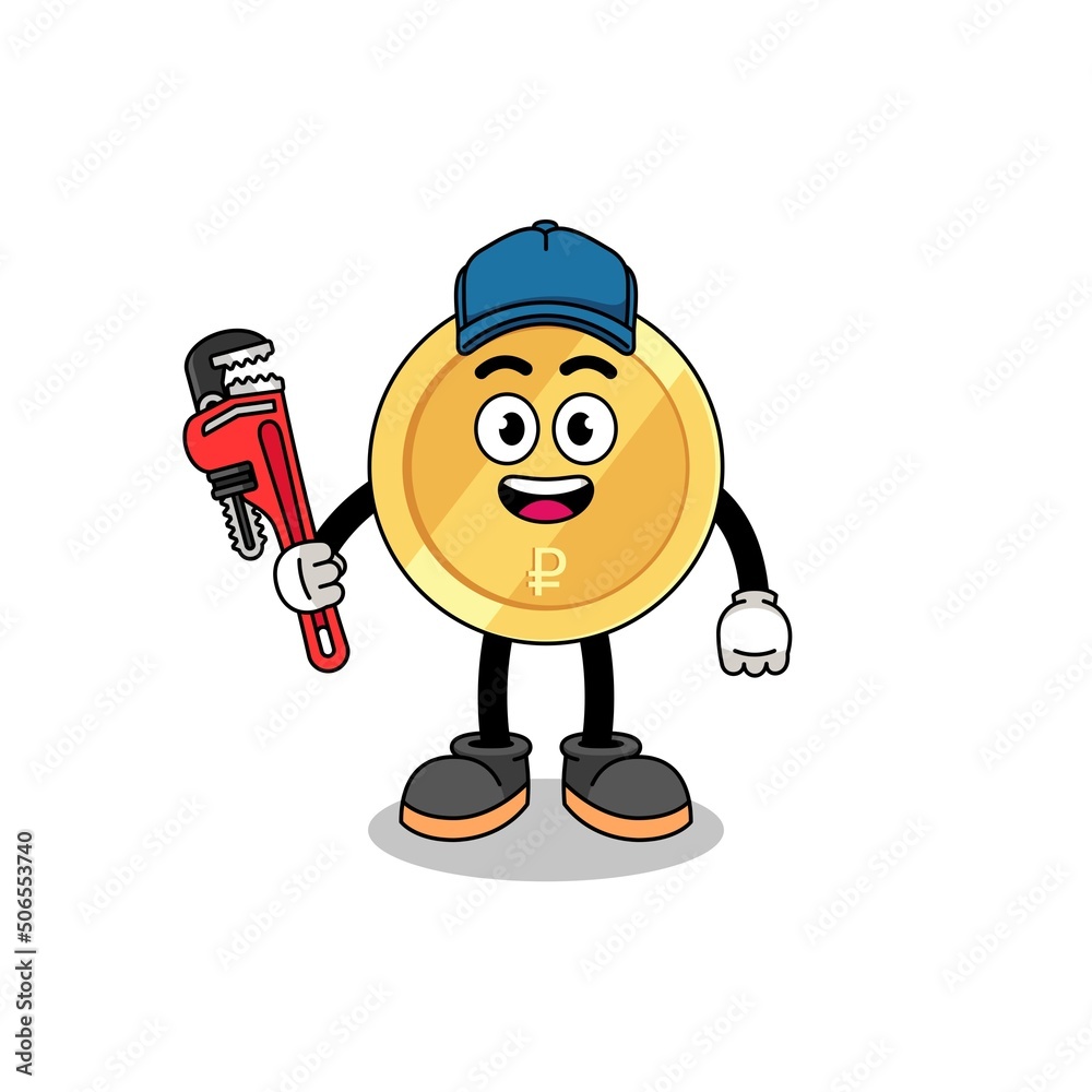 russian ruble illustration cartoon as a plumber russian ruble illustration cartoon as a plumber