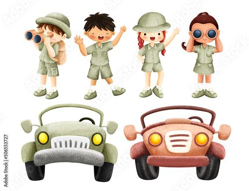Watercolor set of Safari kids 