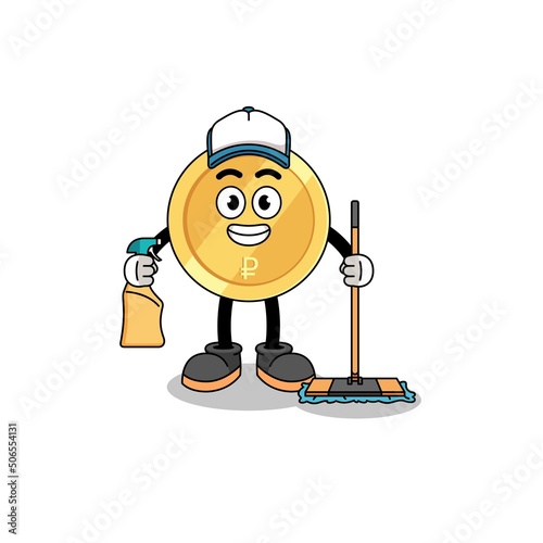 Character mascot of russian ruble as a cleaning services