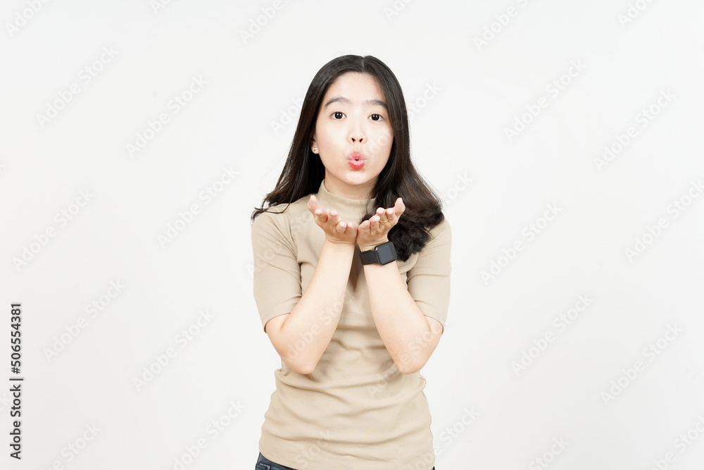 Blowing Kiss to Camera Of Beautiful Asian Woman Isolated On White Background Blowing Kiss to Camera Of Beautiful Asian Woman Isolated On White Background