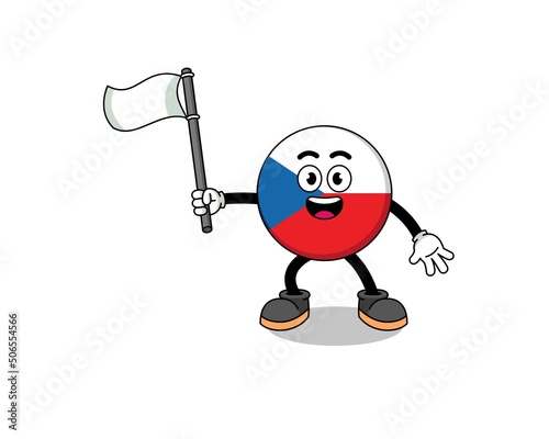 Cartoon Illustration of czech republic holding a white flag