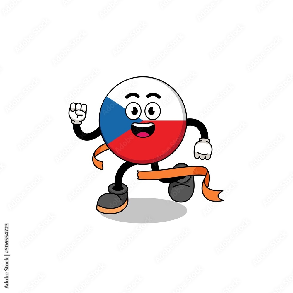 Mascot cartoon of czech republic running on finish line