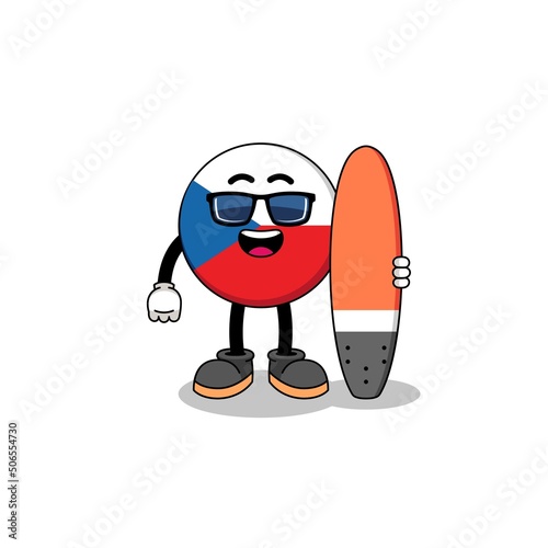 Mascot cartoon of czech republic as a surfer