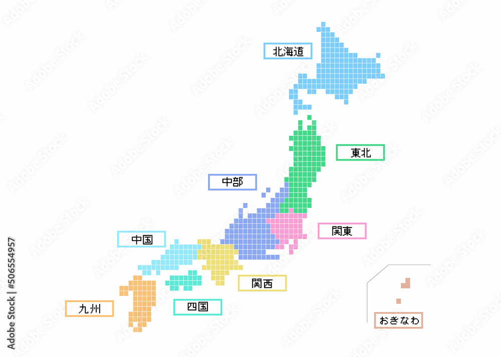 ドット絵 日本地図 エリア色分けマップ ドット絵 日本地図 エリア色分けマップ